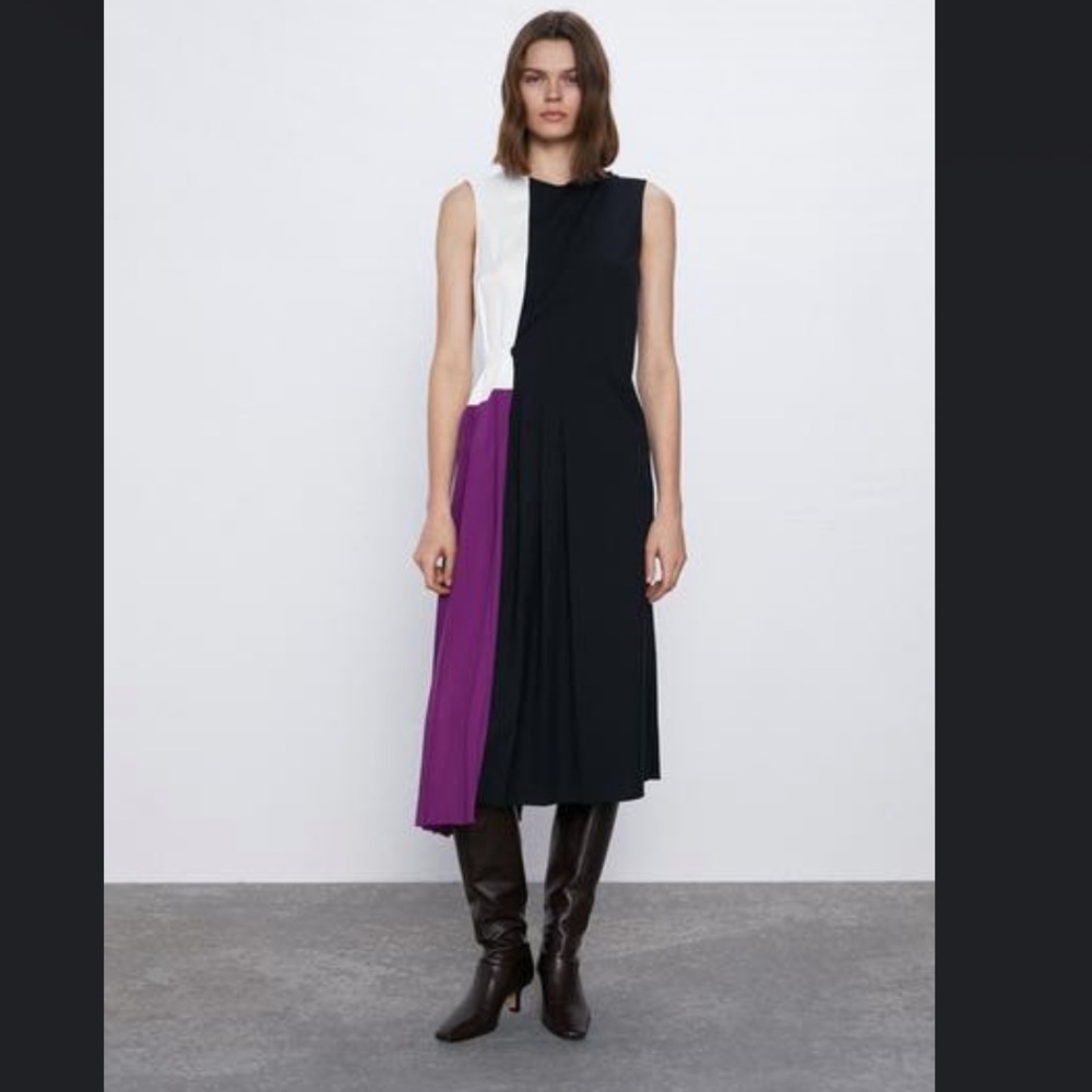 🆕 Zara Pleated Colorblock Dress